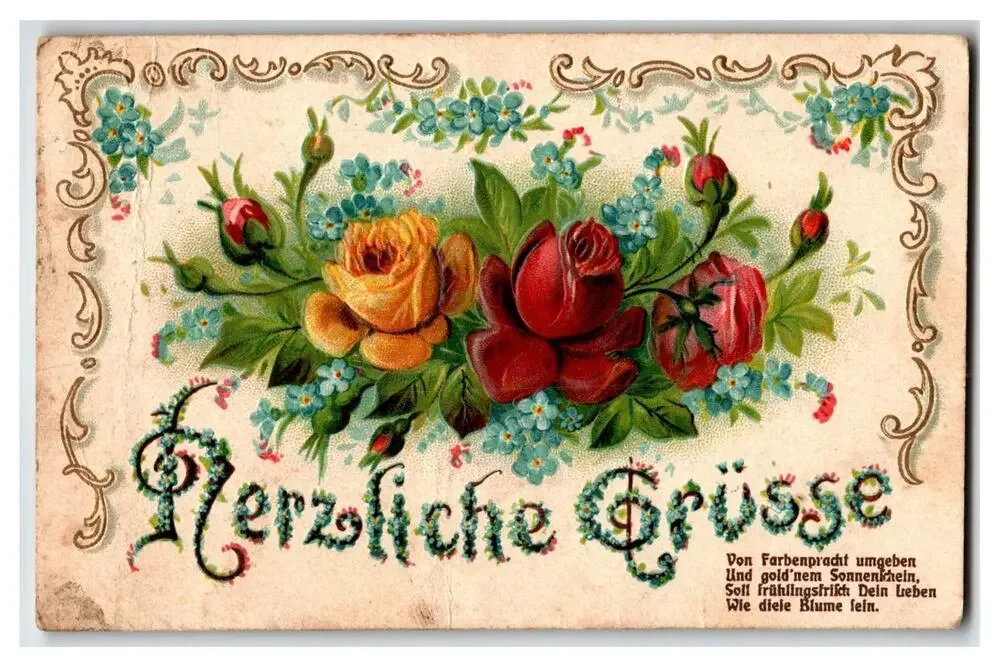 1906 Oelsnitz Germany Embossed Roses Floral 
